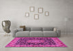 Machine Washable Medallion Pink Traditional Rug in a Living Room, wshtr1704pnk