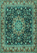 Machine Washable Medallion Turquoise Traditional Area Rugs, wshtr1704turq