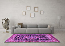 Machine Washable Medallion Purple Traditional Area Rugs in a Living Room, wshtr1704pur
