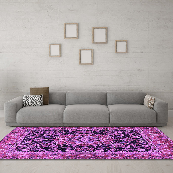 Machine Washable Medallion Purple Traditional Area Rugs in a Living Room, wshtr1704pur