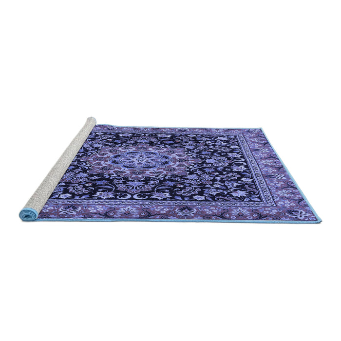 Sideview of Machine Washable Medallion Blue Traditional Rug, wshtr1704blu