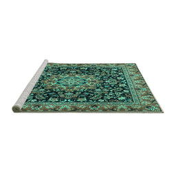 Sideview of Machine Washable Medallion Turquoise Traditional Area Rugs, wshtr1704turq