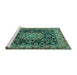 Sideview of Machine Washable Medallion Turquoise Traditional Area Rugs, wshtr1704turq