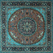 Square Machine Washable Medallion Light Blue Traditional Rug, wshtr1705lblu