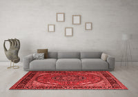 Machine Washable Medallion Red Traditional Rug, wshtr1705red