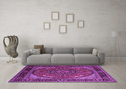 Machine Washable Medallion Purple Traditional Area Rugs in a Living Room, wshtr1705pur