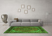 Machine Washable Medallion Green Traditional Area Rugs in a Living Room,, wshtr1705grn