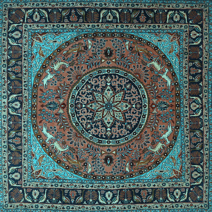 Square Medallion Light Blue Traditional Rug, tr1705lblu
