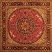 Round Machine Washable Medallion Orange Traditional Area Rugs, wshtr1705org