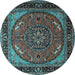 Round Medallion Light Blue Traditional Rug, tr1705lblu