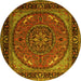 Round Machine Washable Medallion Yellow Traditional Rug, wshtr1705yw