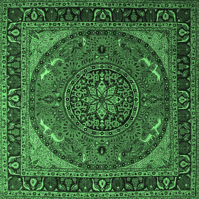 Square Machine Washable Medallion Emerald Green Traditional Area Rugs, wshtr1705emgrn