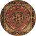 Round Medallion Brown Traditional Rug, tr1705brn