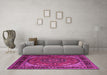 Machine Washable Medallion Pink Traditional Rug in a Living Room, wshtr1705pnk