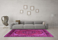 Machine Washable Medallion Pink Traditional Rug, wshtr1705pnk