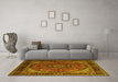 Machine Washable Medallion Yellow Traditional Rug in a Living Room, wshtr1705yw