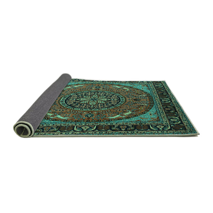 Sideview of Medallion Turquoise Traditional Rug, tr1705turq