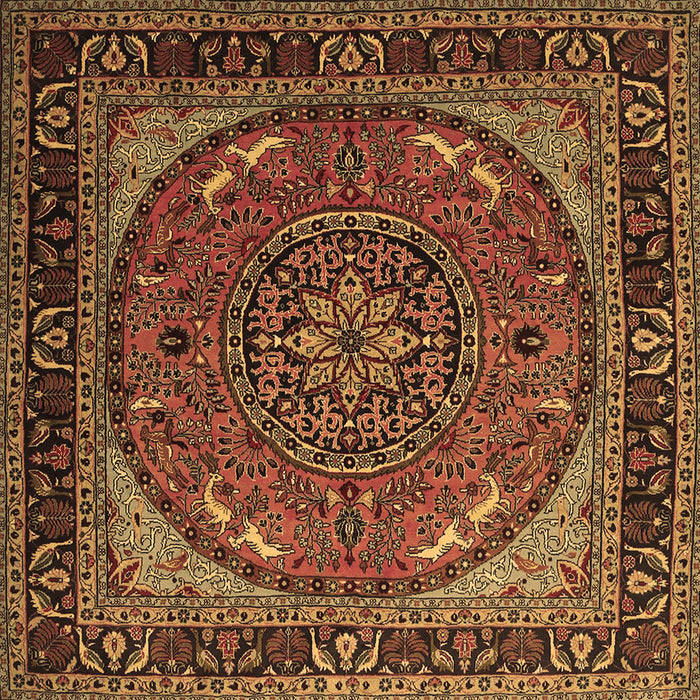Square Machine Washable Medallion Brown Traditional Rug, wshtr1705brn