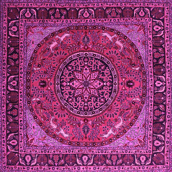 Square Machine Washable Medallion Pink Traditional Rug, wshtr1705pnk