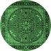 Round Machine Washable Medallion Emerald Green Traditional Area Rugs, wshtr1705emgrn