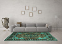 Machine Washable Medallion Turquoise Traditional Rug, wshtr1705turq