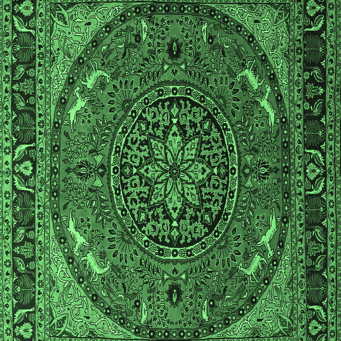 Machine Washable Medallion Emerald Green Traditional Area Rugs, wshtr1705emgrn