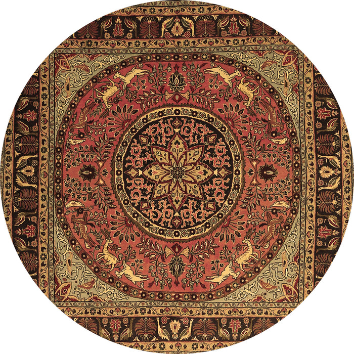 Round Machine Washable Medallion Brown Traditional Rug, wshtr1705brn