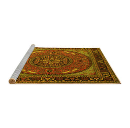 Sideview of Machine Washable Medallion Yellow Traditional Rug, wshtr1705yw