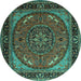 Round Machine Washable Medallion Turquoise Traditional Area Rugs, wshtr1705turq