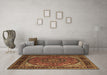 Machine Washable Medallion Brown Traditional Rug in a Living Room,, wshtr1705brn