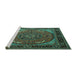 Sideview of Machine Washable Medallion Turquoise Traditional Area Rugs, wshtr1705turq