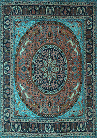 Medallion Light Blue Traditional Rug, tr1705lblu