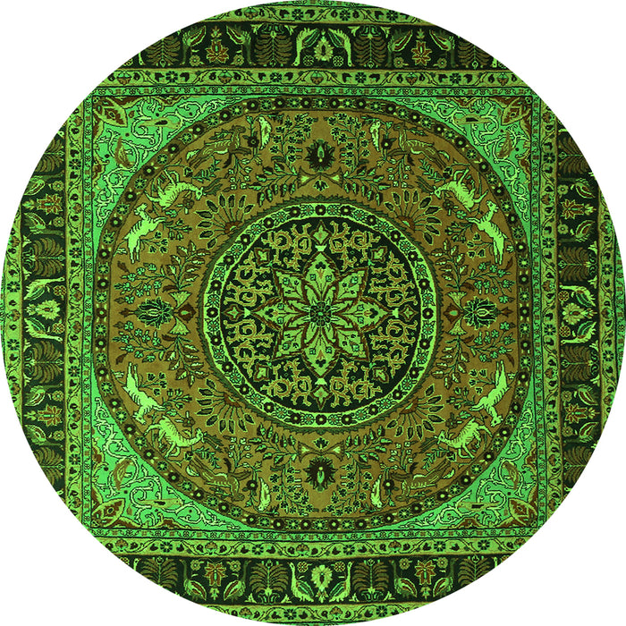 Machine Washable Medallion Green Traditional Area Rugs, wshtr1705grn
