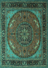 Medallion Turquoise Traditional Rug, tr1705turq