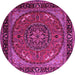 Round Machine Washable Medallion Pink Traditional Rug, wshtr1705pnk