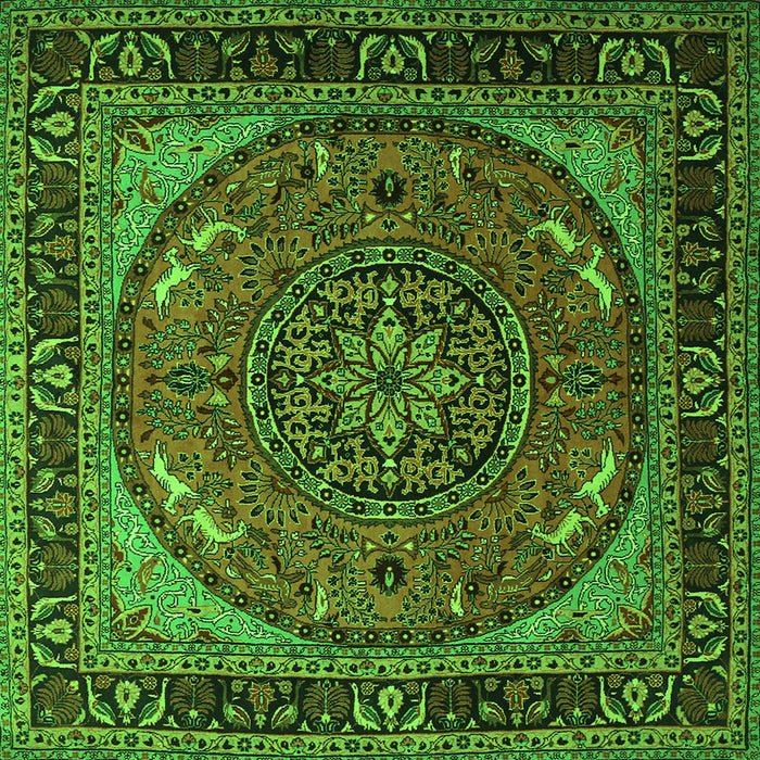 Round Machine Washable Medallion Green Traditional Area Rugs, wshtr1705grn