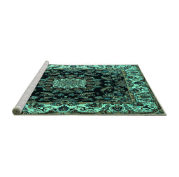 Sideview of Machine Washable Medallion Turquoise Traditional Area Rugs, wshtr1706turq