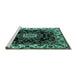 Sideview of Machine Washable Medallion Turquoise Traditional Area Rugs, wshtr1706turq