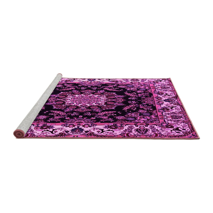 Sideview of Machine Washable Medallion Pink Traditional Rug, wshtr1706pnk