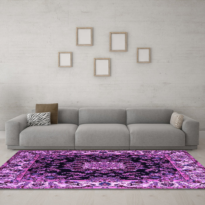 Machine Washable Medallion Purple Traditional Area Rugs in a Living Room, wshtr1706pur