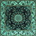 Square Machine Washable Medallion Turquoise Traditional Area Rugs, wshtr1706turq