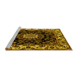 Sideview of Machine Washable Medallion Yellow Traditional Rug, wshtr1706yw