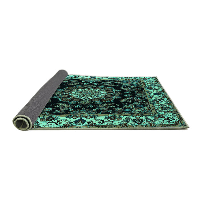 Sideview of Medallion Turquoise Traditional Rug, tr1706turq