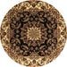 Round Machine Washable Medallion Brown Traditional Rug, wshtr1706brn