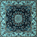 Square Machine Washable Medallion Light Blue Traditional Rug, wshtr1706lblu