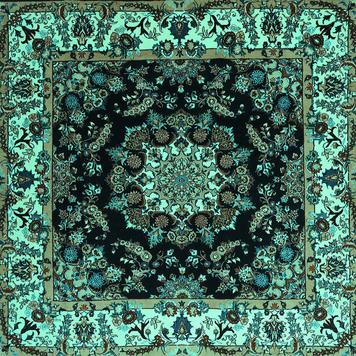 Square Medallion Turquoise Traditional Rug, tr1706turq
