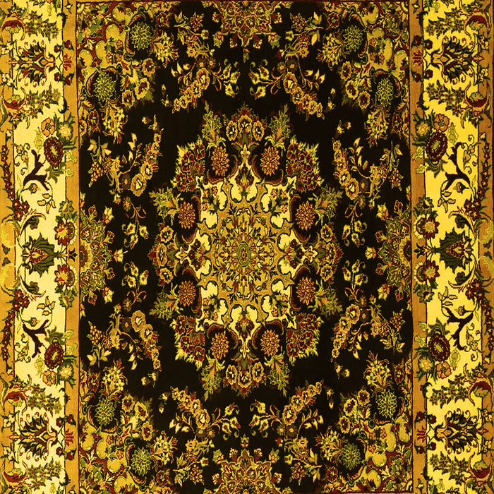Machine Washable Medallion Yellow Traditional Rug, wshtr1706yw