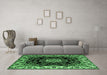 Machine Washable Medallion Emerald Green Traditional Area Rugs in a Living Room,, wshtr1706emgrn