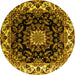 Round Machine Washable Medallion Yellow Traditional Rug, wshtr1706yw