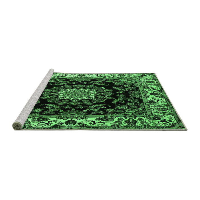 Sideview of Machine Washable Medallion Emerald Green Traditional Area Rugs, wshtr1706emgrn